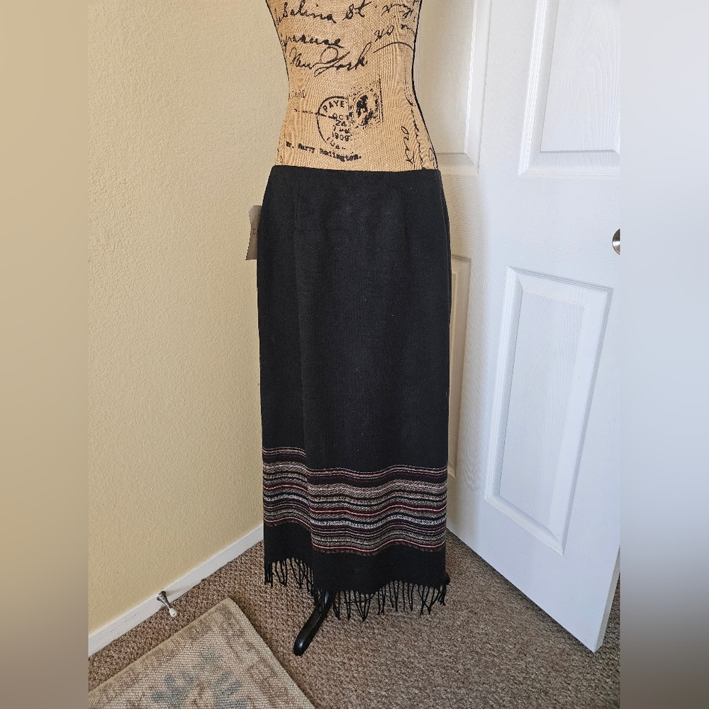 80s T. Garment Maxi Fringe Skirt